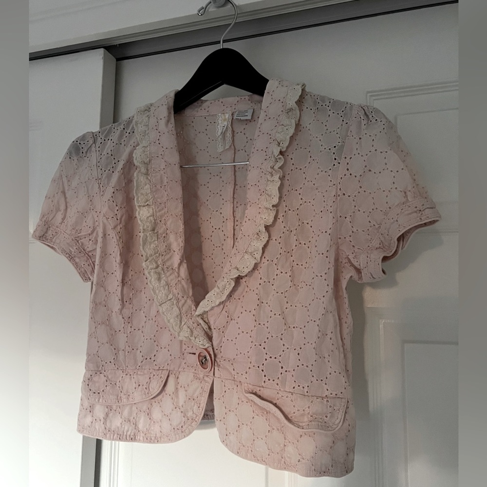 Light pink, short sleeve, eyelet jacket